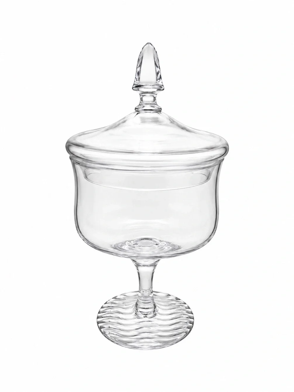 Vintage Etched Clear Glass Pedestal Lidded Candy Dish